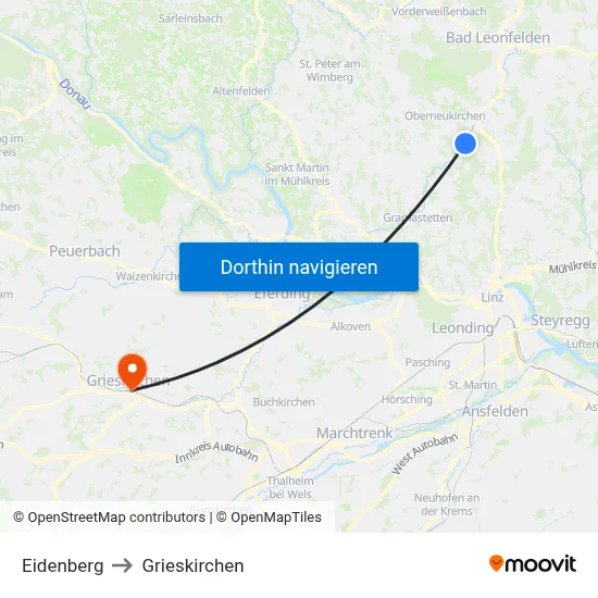 Eidenberg to Grieskirchen map