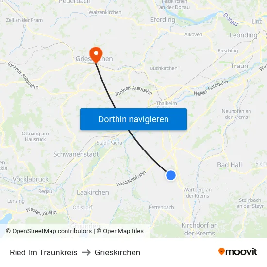 Ried Im Traunkreis to Grieskirchen map