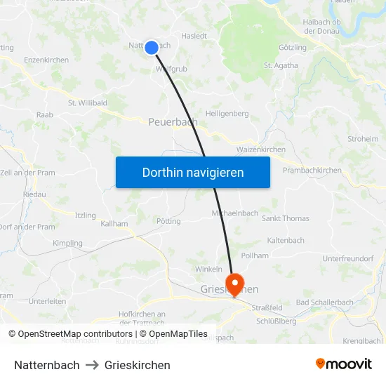 Natternbach to Grieskirchen map