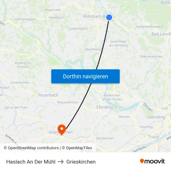 Haslach An Der Mühl to Grieskirchen map