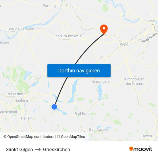 Sankt Gilgen to Grieskirchen map
