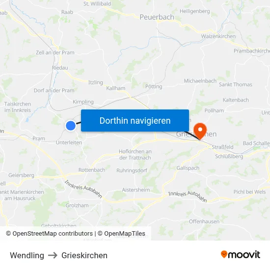 Wendling to Grieskirchen map