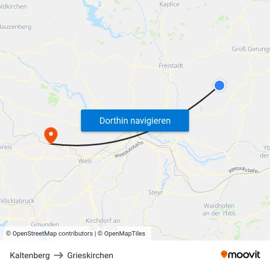 Kaltenberg to Grieskirchen map