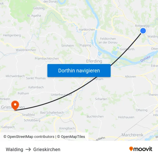 Walding to Grieskirchen map