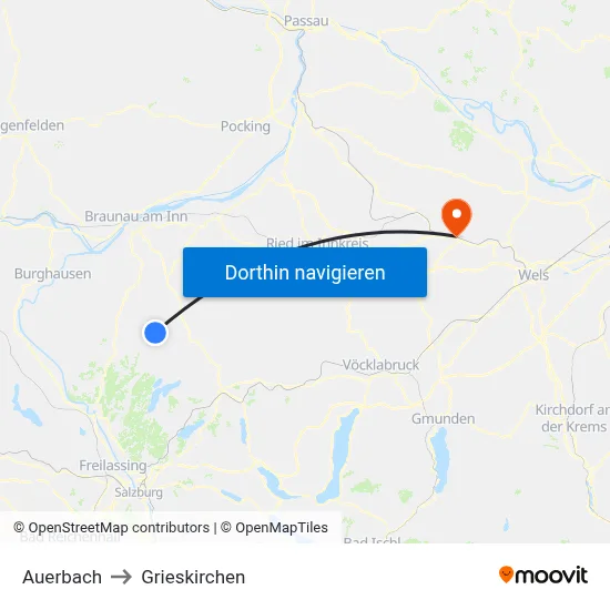 Auerbach to Grieskirchen map