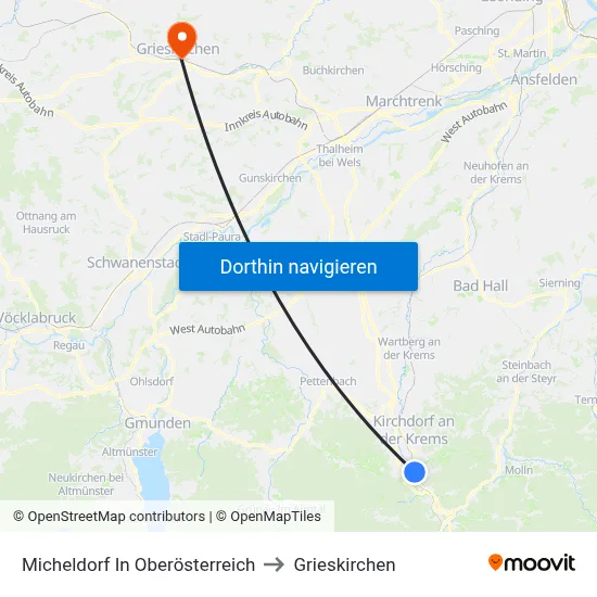 Micheldorf In Oberösterreich to Grieskirchen map