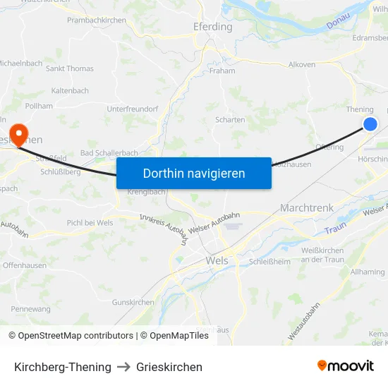 Kirchberg-Thening to Grieskirchen map