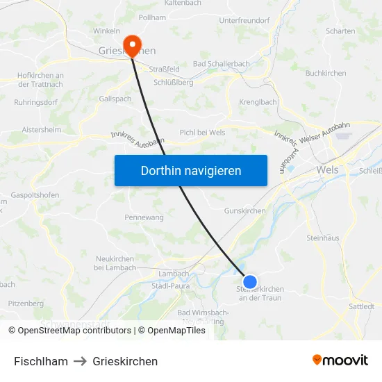 Fischlham to Grieskirchen map