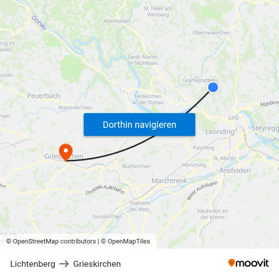Lichtenberg to Grieskirchen map