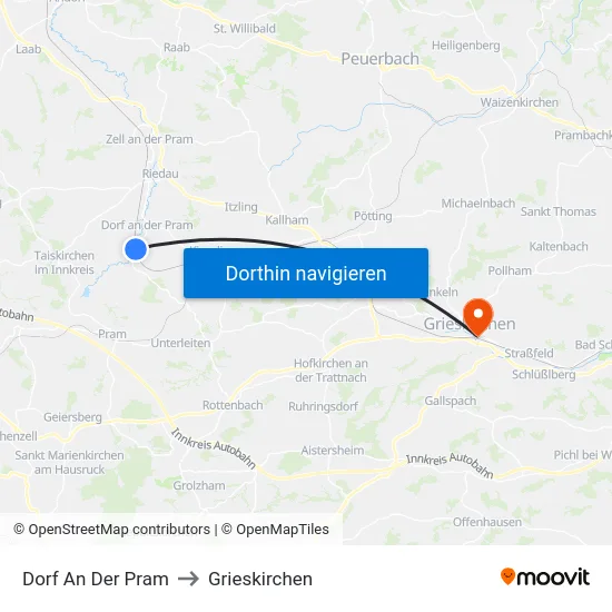 Dorf An Der Pram to Grieskirchen map