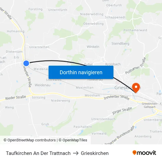 Taufkirchen An Der Trattnach to Grieskirchen map