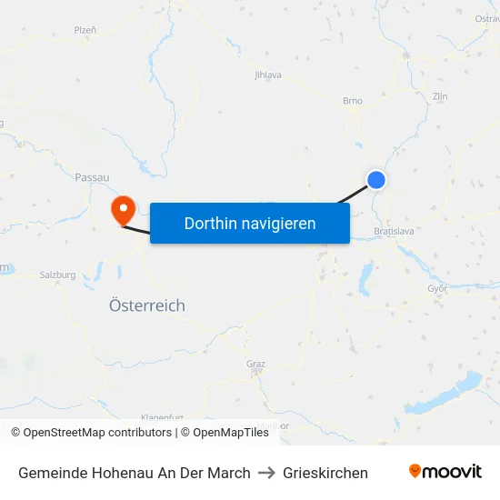 Gemeinde Hohenau An Der March to Grieskirchen map