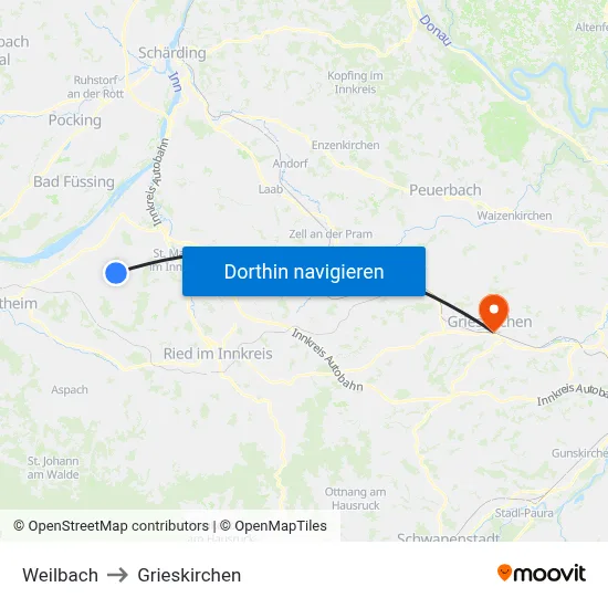 Weilbach to Grieskirchen map