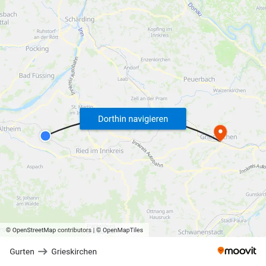 Gurten to Grieskirchen map
