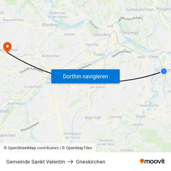 Gemeinde Sankt Valentin to Grieskirchen map