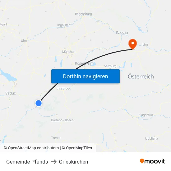 Gemeinde Pfunds to Grieskirchen map