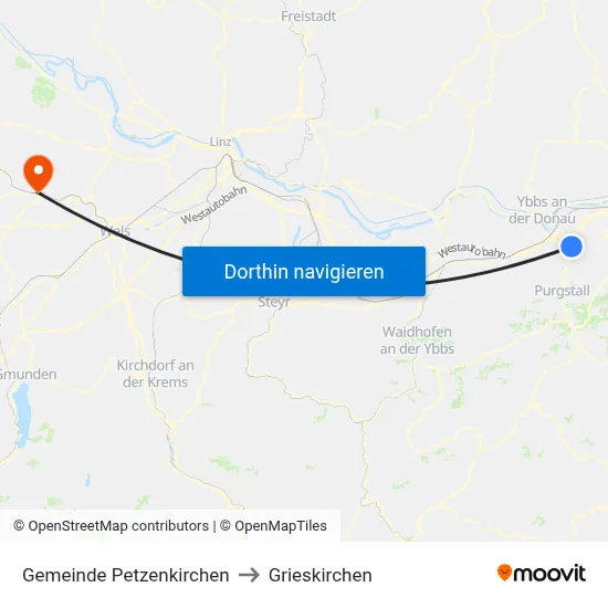Gemeinde Petzenkirchen to Grieskirchen map