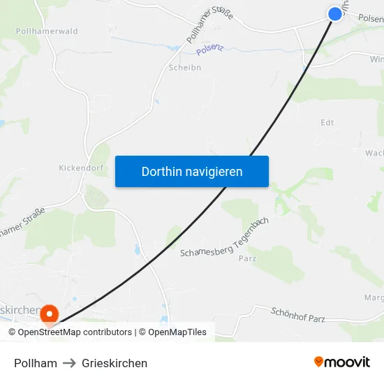 Pollham to Grieskirchen map