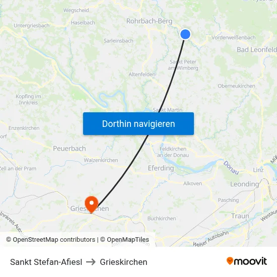 Sankt Stefan-Afiesl to Grieskirchen map