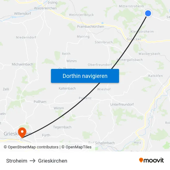 Stroheim to Grieskirchen map
