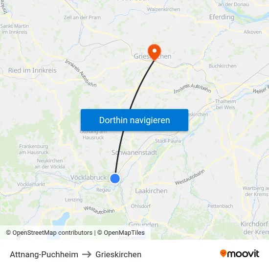 Attnang-Puchheim to Grieskirchen map
