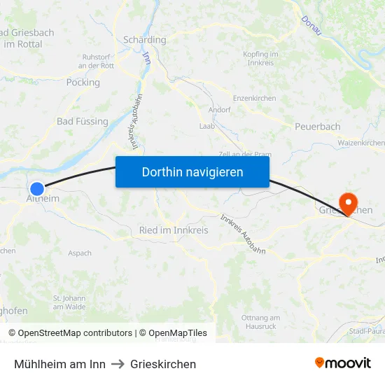 Mühlheim am Inn to Grieskirchen map