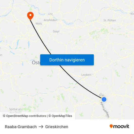 Raaba-Grambach to Grieskirchen map