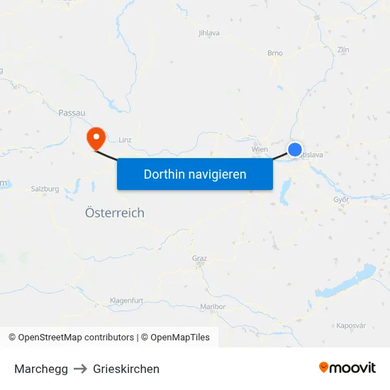 Marchegg to Grieskirchen map