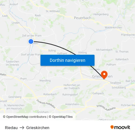 Riedau to Grieskirchen map