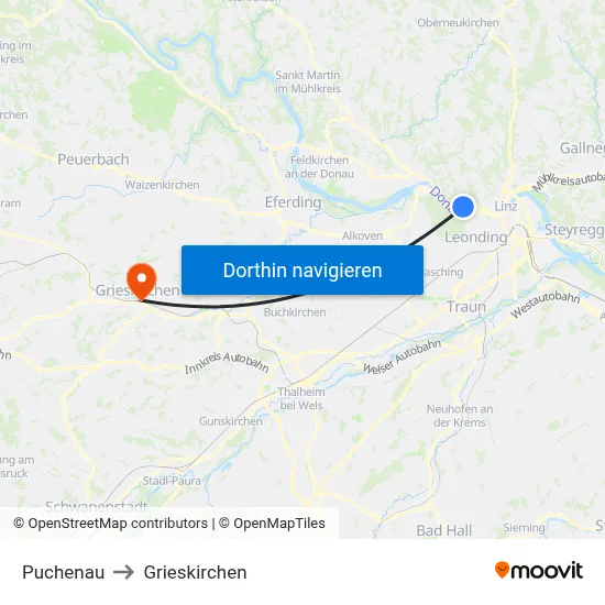 Puchenau to Grieskirchen map