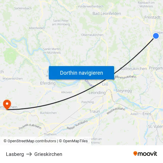 Lasberg to Grieskirchen map