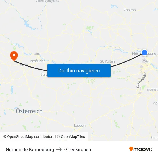 Gemeinde Korneuburg to Grieskirchen map