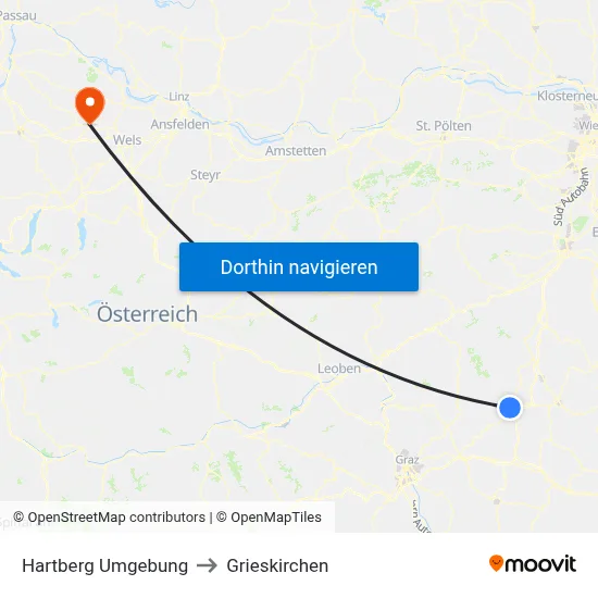 Hartberg Umgebung to Grieskirchen map