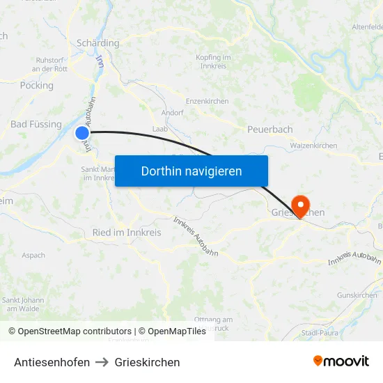 Antiesenhofen to Grieskirchen map