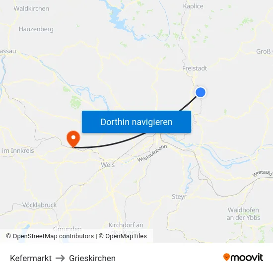 Kefermarkt to Grieskirchen map