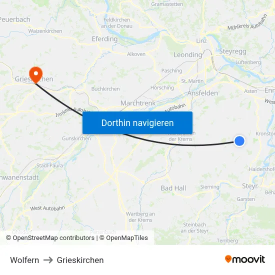 Wolfern to Grieskirchen map