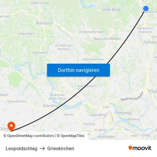 Leopoldschlag to Grieskirchen map