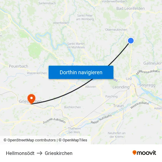 Hellmonsödt to Grieskirchen map