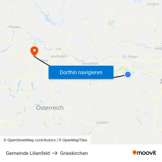 Gemeinde Lilienfeld to Grieskirchen map