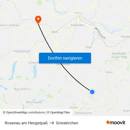 Rosenau am Hengstpaß to Grieskirchen map