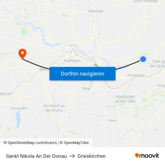 Sankt Nikola An Der Donau to Grieskirchen map