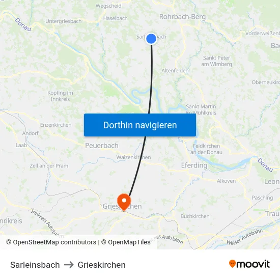 Sarleinsbach to Grieskirchen map