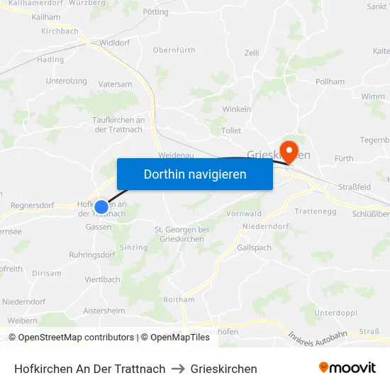 Hofkirchen An Der Trattnach to Grieskirchen map