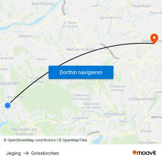 Jeging to Grieskirchen map