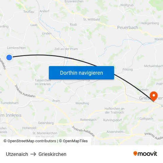 Utzenaich to Grieskirchen map