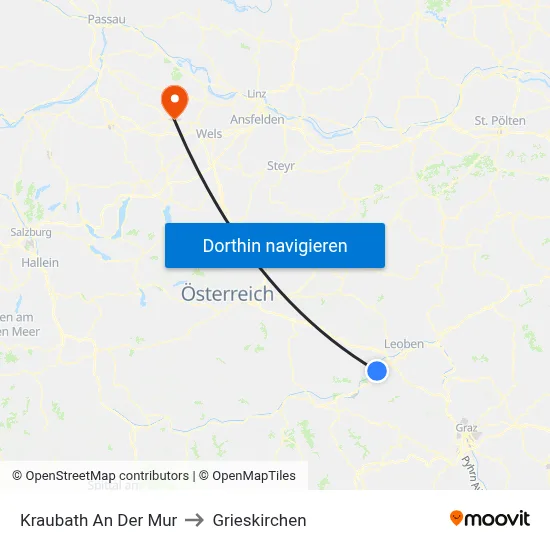 Kraubath An Der Mur to Grieskirchen map