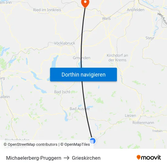 Michaelerberg-Pruggern to Grieskirchen map