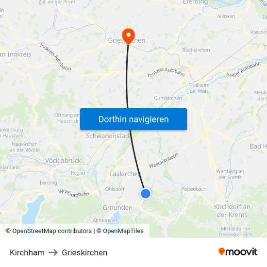 Kirchham to Grieskirchen map