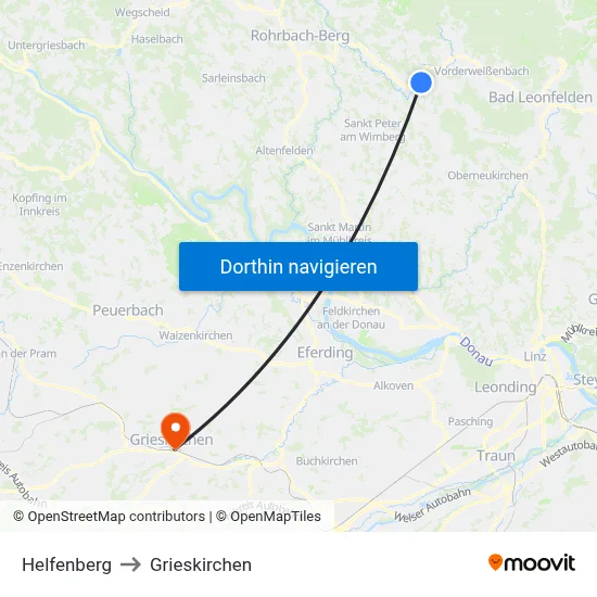Helfenberg to Grieskirchen map