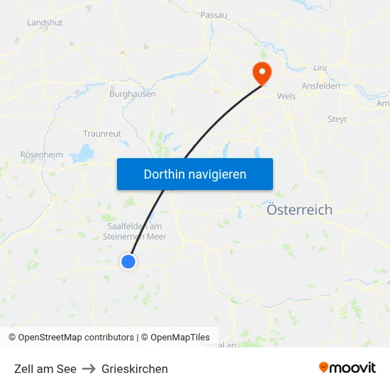 Zell am See to Grieskirchen map